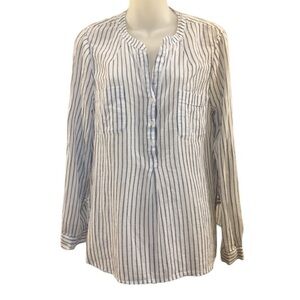 Joie Blue White Striped Tab Sleeve Blouse Top L